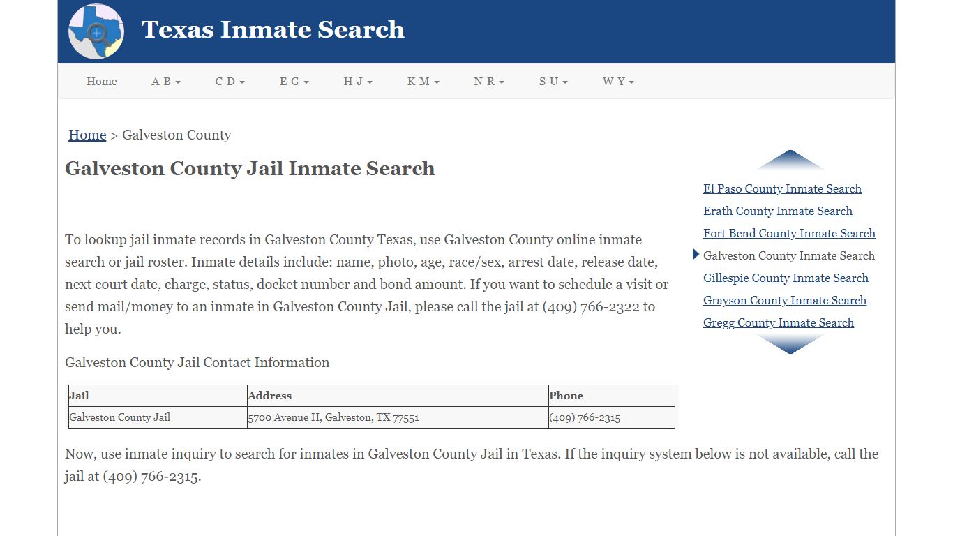 Galveston County Jail Inmate Search